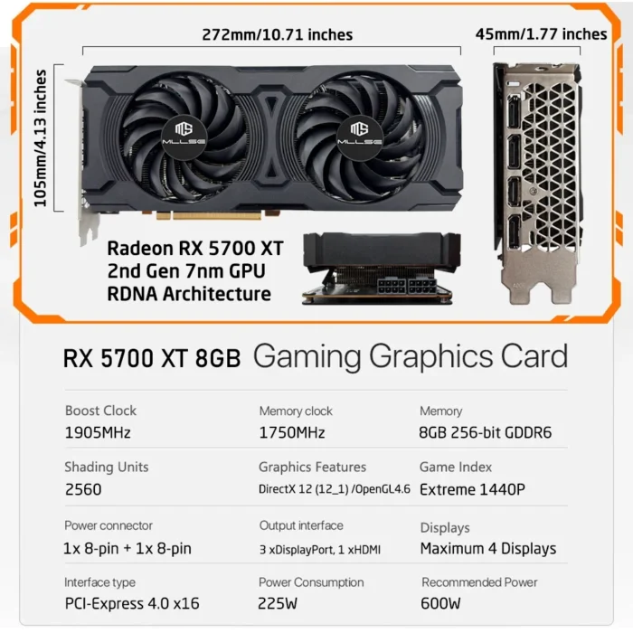 Full New MLLSE Graphics Card AMD Radeon RX 5700 XT 8GB 256-bit GDDR6 PCIe 4.0 x16 PC Gaming GPU Desktop Placa De Video Card 2