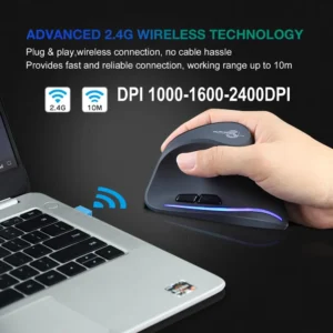 Lefon F35 Wireless Mouse Vertical 2.4G Rechargeable Ergonomic Mouse 2400 DPI Optical Gaming Mice for Computer Laptop PC Mac IOS 2