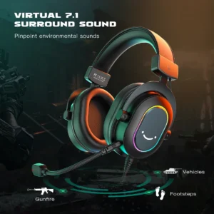 Fifine Dynamic RGB Gaming Headset with Mic Over-Ear Headphones 7.1 Surround Sound PC PS4 PS5 3 EQ Options Game Movie Music 2