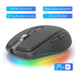 Dual-mode Wireless Mouse USB2.4G+BT5.1 Type-C Rechargeable Gaming Mouse Ergonomic Design 2400 DPI with RGB Light Mice 1
