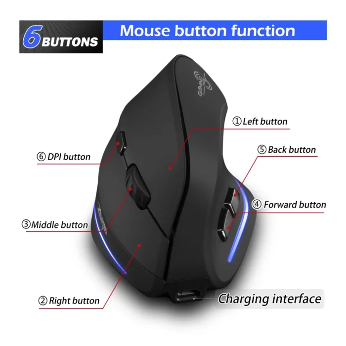 Lefon F35 Wireless Mouse Vertical 2.4G Rechargeable Ergonomic Mouse 2400 DPI Optical Gaming Mice for Computer Laptop PC Mac IOS 3