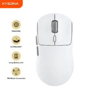 Kysona M600 V2 PAW3395 White Wireless Gaming Esports Mouse 55g 26000DPI 6 Buttons Optical PAM3395 Computer Mice For Laptop PC 1