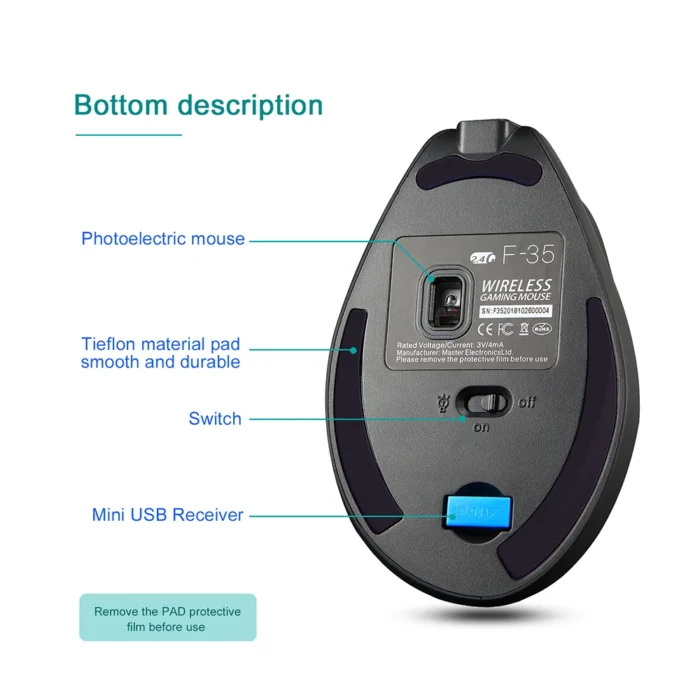 Lefon F35 Wireless Mouse Vertical 2.4G Rechargeable Ergonomic Mouse 2400 DPI Optical Gaming Mice for Computer Laptop PC Mac IOS 5