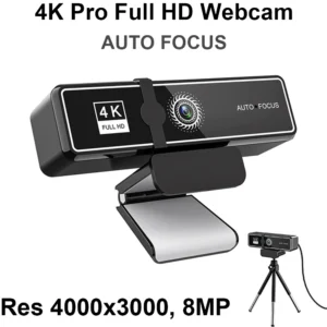 4K Pro Full HD Webcam Auto Focus Microphone for Home Calling Online Meeting Live Camera Res 4000x3000 8MP Web Cam Stand Hold 1