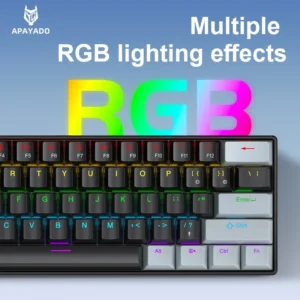 APAYADO K61 Mini Mechanical RGB Keyboard,Wired,61 Keys, Black/White , Red/Blue Switch for Gaming,60% Portable,PC/laptop 1