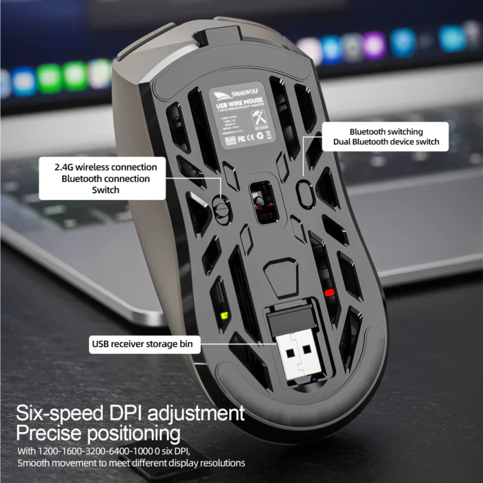 SMAILWOLF RS8 Gaming Mouse Bluetooth Wireless Three-mode Lightweight Hollow Design 1K Return Computer Long Battery Life 3