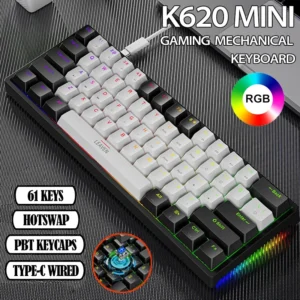 K620 Mini Gaming Mechanical Keyboard 61 Keys RGB Hotswap Type-C Wired Gaming Keyboard PBT Keycaps 60% Ergonomics Keyboards 2